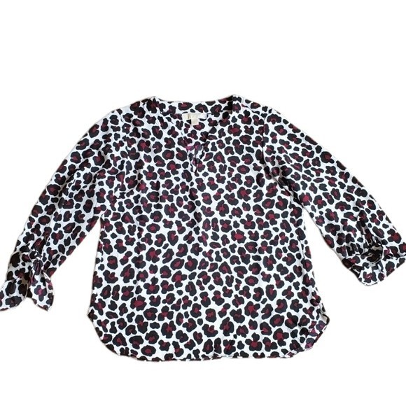 NWT Michael Kors Burgundy Leopard Print Women's Blouse - Picture 5 of 16